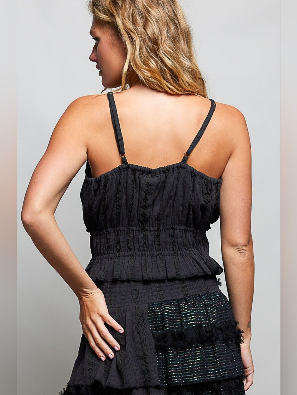 POL V-Neck Cotton Ruffled Crop Cami Top-Black FAST SHIPPING!! - Picture 3 of 8